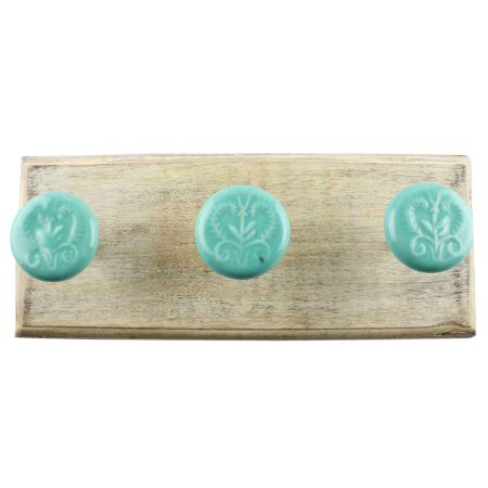 Sea Green Leaf Flower Ceramic Wooden Hook